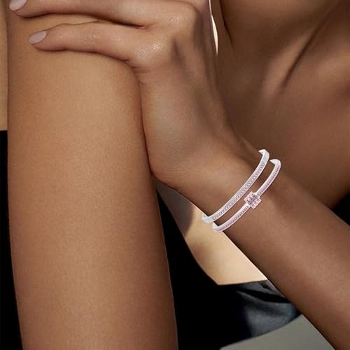 Pink Bangle Bracelets for Women, 18K Gold Plated Stackable Stainless Steel - Hypoallergenic Heart Bracelet for Friendship & Love, Perfect Jewelry Gift for Her3