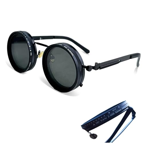 Adjustable Tint Sunglasses Polarized Round Lenses with ND Filter, 9 Gears, Ideal for Beach, Fishing, and Outdoor Activities