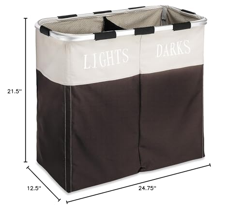 Whitmor Easycare Double Laundry Hamper - Lights and Darks Separator - Espresso, 2 Section - Image 7