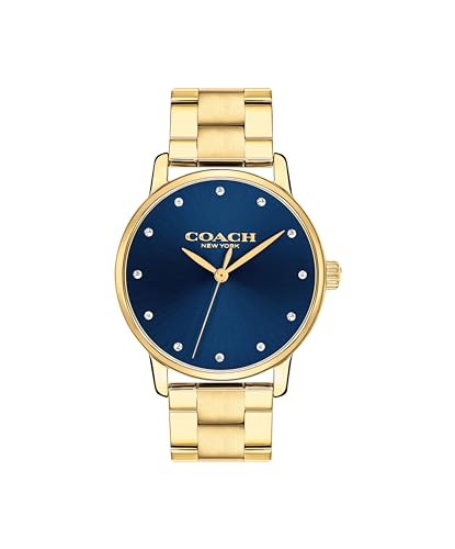 Image of Coach Grand Qtz Basic Blue Color Round Dial Women's Watch | Ionic Plated Thin Gold Steel Material | Bracelet Watch - 14503970