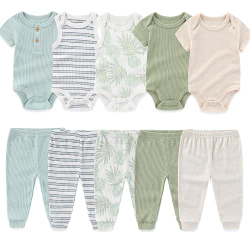 Image of Kiddiezoom Newborn Baby Layette Set 10-Piece with Bodysuits and Pants Set for Unisex Baby Gift Sets