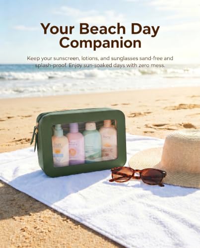 Image of LETGO Clear Makeup Bags,TSA Approved Toiletry Bag with Zipper,Sunscreen Bag Clear Makeup Toiletry Pouch Beach Vacation Essentials for Women Teen Girls Gifts(Vintage Green)
