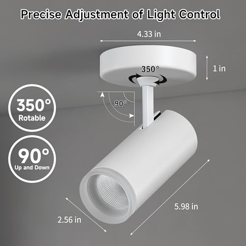 Image of 9W LED Dimmable Ceiling Spotlight Indoor - Adjustable Surface Mount Accent Fixture for Corridor, Living Room, Plants & Artwork | Warm White 3000K CRI 97 Directional Spot Light, White Finish