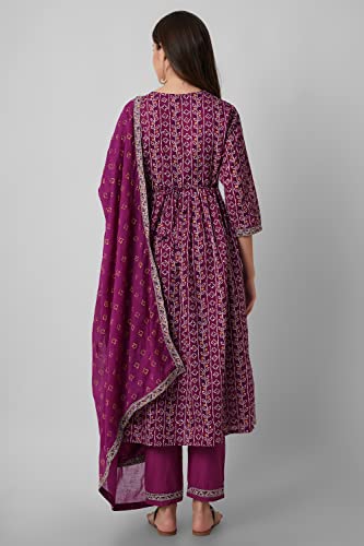 Image of Amayra Women's Cotton Embroidered Nayra Cut Kurta with Pant and Dupatta Set