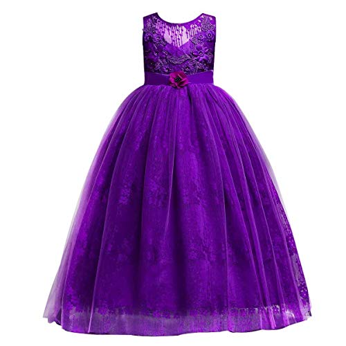 FMYFWY Little Big Girls Flower Tulle Lace Dress Sleeveless Princess Pageant Birthday Party Wedding Dance Evening Long Gown