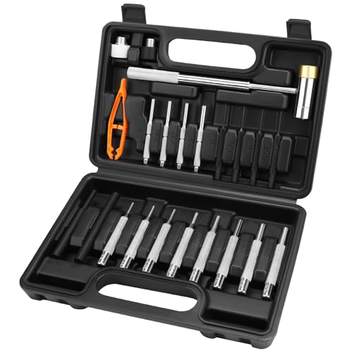 HORUSDY 22-Piece Punch and Hammer Set Steel Roll Pin Punch Set with Interchangeable Hammer Heads Durable Punch Tool Kit for Maintenance with Storage Case