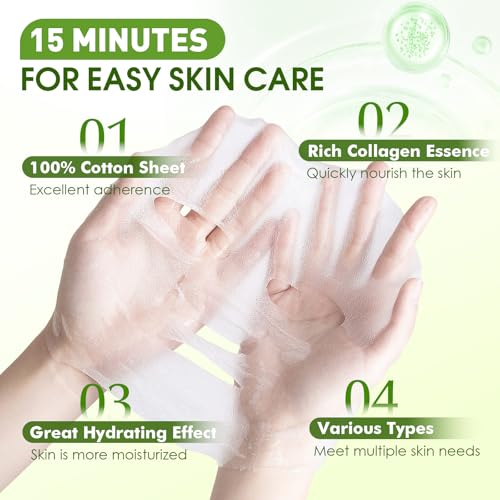 KONEUK 27 Pack Collagen Sheet Face Masks Skincare for Women, Bulk Hydrating Face Mask Set for Dry Skin, Moisturizing Facial Masks for Skin Care, Spa Party Supplies and Bulk Gifts for Women