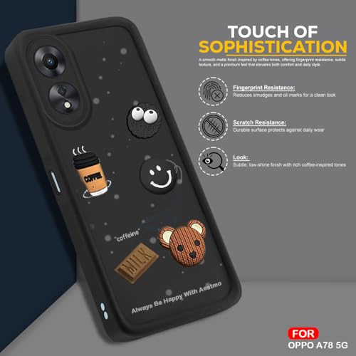 Image of AESTMO Back Case Cover for Oppo A78 5G Cover | Cute Fun Cartoon 3D Ball | Coffee Silicone Case | Full Body Protection | Camera Protection Back Cover for Oppo A78 5G (Black)