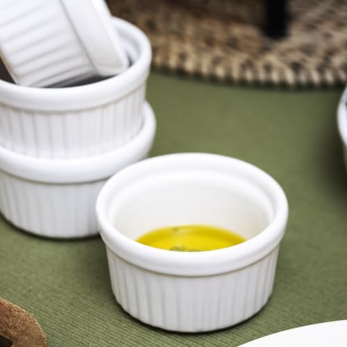 Set of 4 White Ribbed Oven Ramekins Small Ceramic Soufflé Dessert Baking Dish Dip Bowls - Image 4