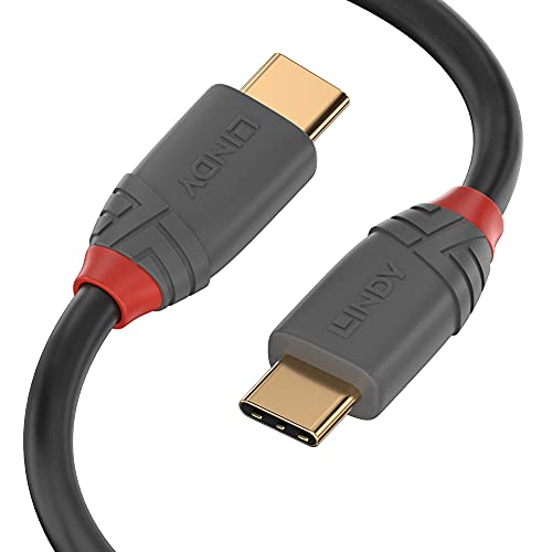 Lindy 36901 USB 3.1 Type C Cable, 5A PD, Anthra Line Black 1m