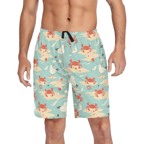 Vdsrup Mens Pajama Shorts Crabs Seagulls Sleep Shorts Men Beach Pajama Bottoms With Pockets Drawstring Lounge S