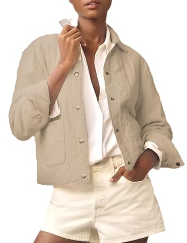 Women's Cropped Quilted Jacket Lightweight Casual Warm Winter Button Down Coats with Pockets