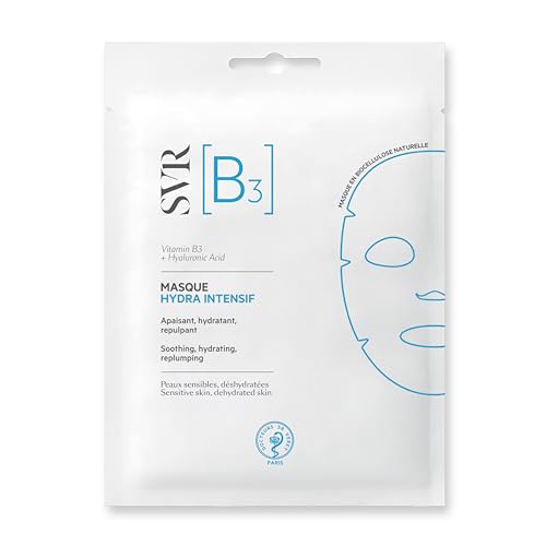 SVR [B3] Hydra Intensive Replenishing Bio-Cellulose Sheet Face Mask with Vitamin B3 and Hyluronic Acid, Plumping, Soothing, 24hr Moisturising Care for Dehydrated Skin, 12 ml X 1