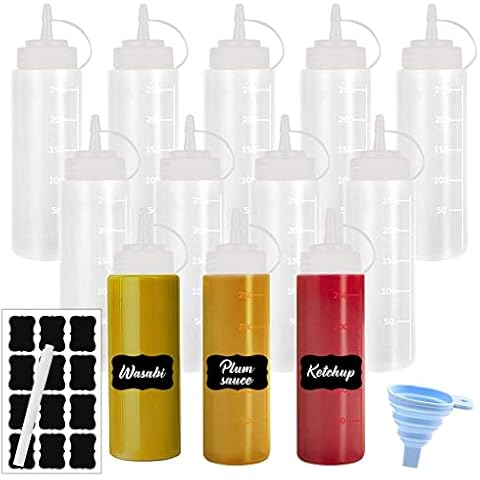 Squeeze Bottle Condiment Squeeze Bottles Plastic ketchup Squeeze Squirt bottle For Sauce,BBQ, Dressing, Paint, Workshop, Pancake Art Dispenser 12 pack 8 OZ Cover