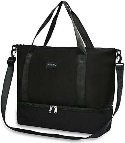 Travel Duffle Bag for Women, Weekender Overnight Bags with Shoe Compartment, Carry On Duffel Bag Sports Gym Tote Bags (Black)