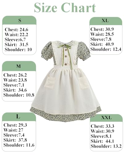 Vestido pionera niña estilo colonial verde floral miniatura 6
