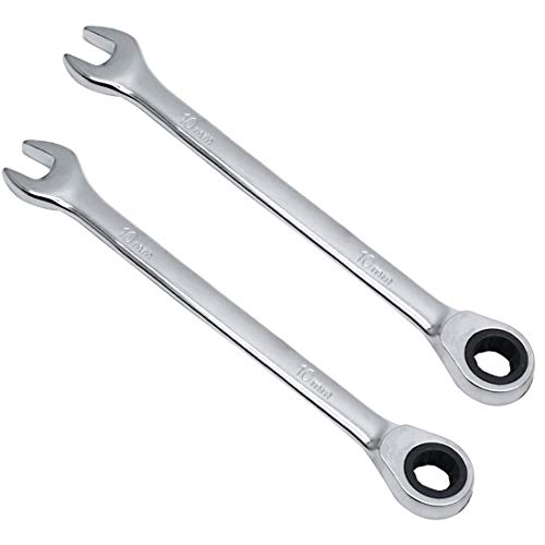 Kyuionty 2 Pcs 10mm Ratchet Wrench Metric Ratcheting Wrench Set with 5° Movement and Hardened & 72 Teeth for Projects Metric Tight Spaces