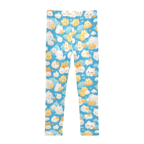 KLL Cats with Cute Clouds Pattern with Blue Sky Girls Basic Leggings Soft High Waisted Lounge Pants Running2
