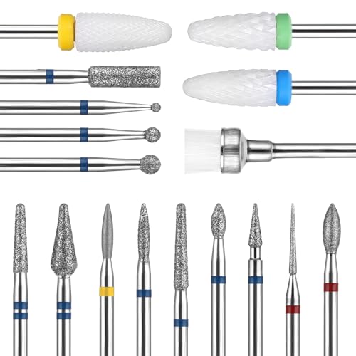 Sibba Set di punte per unghie, 17 pezzi, 3/32, 2,35 mm, per la rimozione delle cuticole, fresa cuticle, corpo abrasivo per unghie in gel, manicure, pedicure in acrilico, teste abrasive, metallo duro