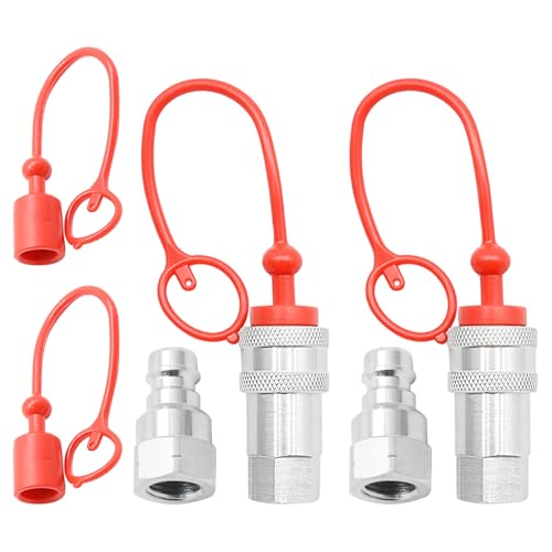 Image of MDEOOSKY 2 Pcs 3 /8 inch Hydraulic Quick Connect, Ag ISO 5675 Hydraulic Quick Connect Couplers, Pioneer Style Hydraulic Fittings with Dust Caps