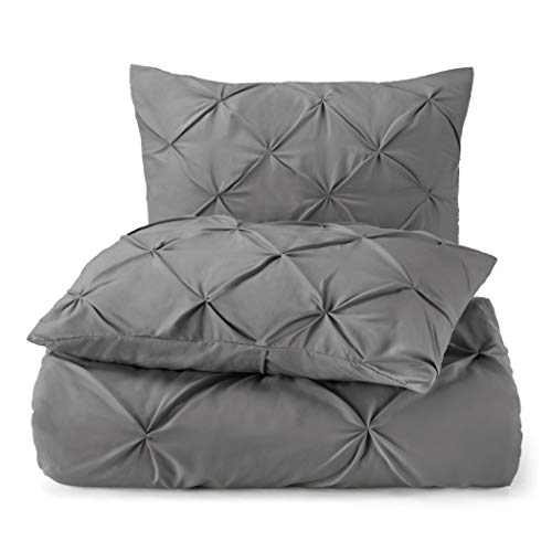 Image of Nestl Queen Comforter Set Pinch Pleat Comforter, Bedding Comforter Sets, Comforter Set for Queen Bed, Pintuck Comforter Set Full Size, Down Comforter with 2 Pillow Shams, 3-Piece - Gray