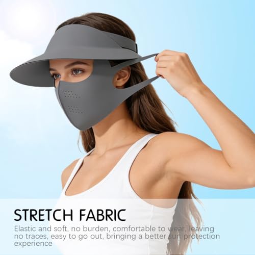 Image of SANNIDHI Summer Face Mask with Wide Brim Cap, 2 in 1 Sun Protection Visor Hat and Face Cover for Women Bike Riding, UPF 50+ Outdoor Cool Touch UV Mask Set, Ventilated Open Crown