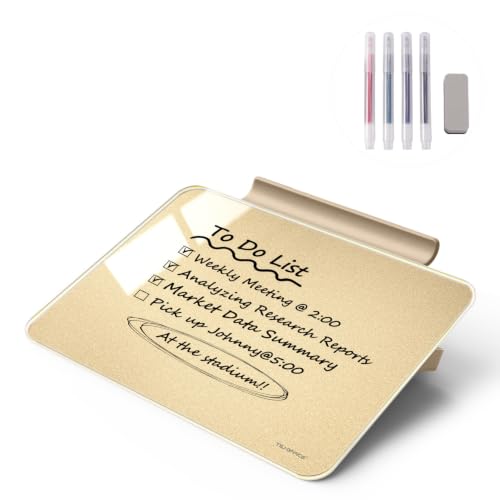 Image of TSJ OFFICE Small Desktop Whiteboard - Glass Dry Erase Board 8 X 6 Inches Tabletop Easel Whiteboard with Stand, Desk Board Buddy for Artist, Teacher and Student - Golden