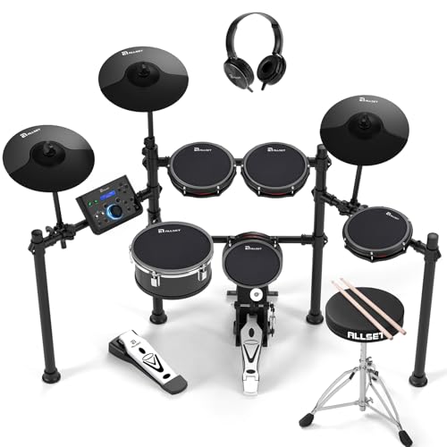 ALLSET 700 Professional Electric Drum Sets with Mude Mesh Drum Pads, 10' Dual Zone Snare, 30 Kits &...