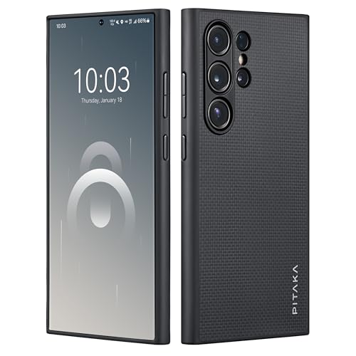 PITAKA Samsung Galaxy S24 Ultra Case Made from Premium Aramid Fibre, Super Lightweight and Slim Full protection Magnetic Phone Case Compatible with Magsafe [Military Grade Protective Case] Black/Grey