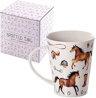 SPOTTED DOG GIFT COMPANY - Mug Cup for Coffee Tea and Hot Drinks, Ceramic Porcelain China Horses Themed, Animal Gifts for Horse Lovers and Riders Owners