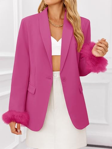Cicy Bell Womens Feather Cuff Oversized Blazer Jacket Dressy Open Front Elegant Long Sleeve Party Outfits3