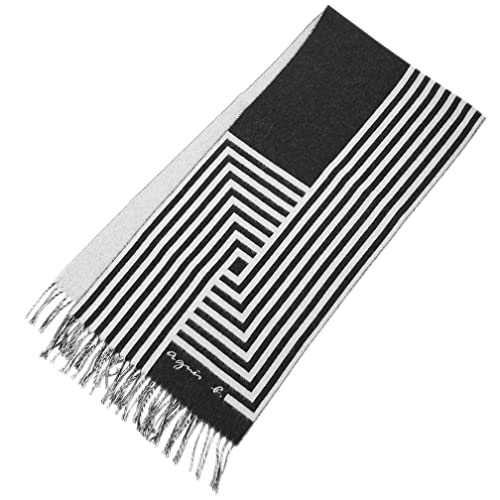 アニエスベー マフラー AB02 agnes b. メンズ フリンジ ECHARPE ジオメトリックストール ウール/ナイロン ブラック/ライトグレー 03051