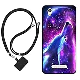 Sunrive Hülle Kompatibel mit ZTE Blade A452 Hülle,matt Handyhülle Schutzhülle Etui Karikatur Muster TPU Backcover (Wolf,Mond,Sterne) +1x Universale Handykette MEHRWEG