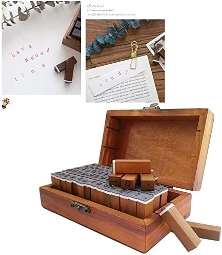 70pcs Alphabet Letters Stamps, BetterJonny Wooden Rubber Ink Stamp Kit with 6pcs Colorful Ink Pad Set for DIY Craft