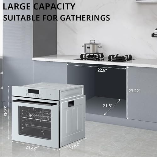 24" Single Wall Oven, 3000W/240V Stainless Steel Built-In Electric Ovens With Touch Control Include 8 Cooking Functions & 108 Automatic Recipes, Convection Wall Oven for Kitchen, Sliver