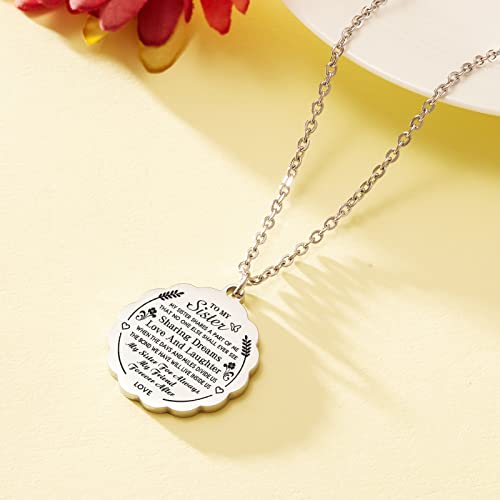 Hofoya To My Sister Necklace Gifts From Sisters & Brother,Graduation Birthday Gift Ideas For Best Friend, Engraved Inspirational Message Valentines Jewelry For Women Or Girls. #TOP3