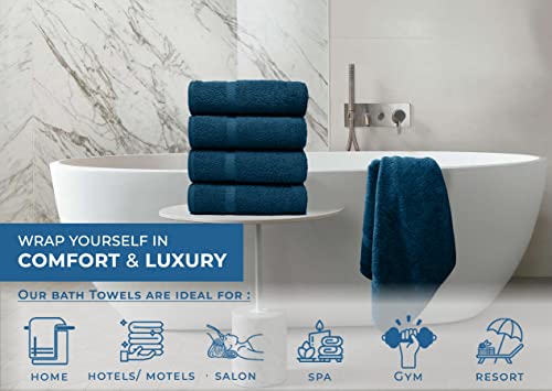Image of DAN RIVER Bath Towels Set of 4, 27 x 54 Inches, 100% Cotton, Larger & Lighter Weight, Quicker to Dry, Super Soft and Absorbent, Ideal Opal Blue Bath Towel for Daily Use