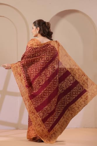 Image of TAMAIRA FASHION Mulmul Pure Cotton Saree For Woman Batik Printed |Office Wear Daily Wear Sarees For Women Without Blouse Piece(Available in 10 Colours)