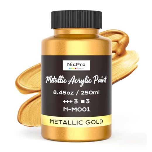 Nicpro Metallic Gold Acrylic Paint, 8.45oz/250ml Large Gold Leaf Paint, Non Toxic, Non Fading Craft Paints for Metal, Wood, Clay, Fabric, Canvas, Furniture, Handcrafts, Art Supplies