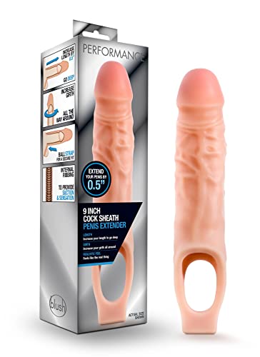 Blush Novelties, Performance - Ultra Soft X5 Plus 9 Inch Penis Sheath Extender - Extend Your Penis 0.5' - Thicken Up to 1.5'- Realistic Textured Cock Sleeve - Girth Enhancer Sex Toy for Men - Beige