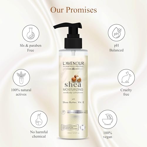 Image of L'avenour Shea Moisturizing Body Lotion for Dry Skin, Smooth & Glowing Skin, SLS & Paraben Free, Non-Greasy Moisturizer For Men & Women - 200ml, Pack of 3