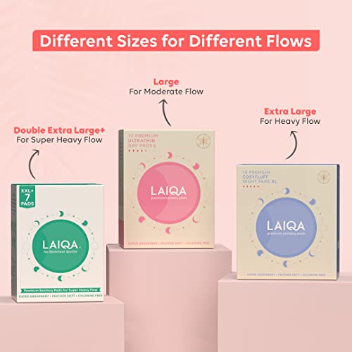 Image of LAIQA Ultra Soft Moderate Flow Sanitary Pads for Women| 30 Large Premium Pads with 30 Disposable Bag+2 Free Pantyliners|Made with Natural Fibers|Rash-Free Pads with 4 wings|No Chlorine|No Fragrance