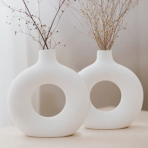 Farkraft White Donut Vase Ceramic Vase for Pampas Grass Home Decor Items for Living Room Bedroom Accessories Dried Flower Vase Marriage Gifts for Couples (8 Inch Set of 2) (B0BWS2TXHM) Amazon Price History, Amazon Price Tracker