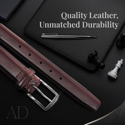 Image of Genuine Leather Dress Belts For Men - Mens Belt For Suits, Jeans, Uniform With Single Prong Buckle - Designed in the USA