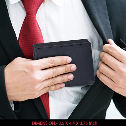 Image of Real Leather Mens Trifold Wallet RFID Blocking Slim Minimalist Front Pocket - Thin & Stylish with ID Window in Gift Box, Pebble Black, Trifold