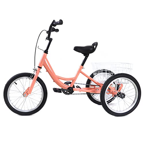 Bicicleta de 3 ruedas con cesta,Niños Triciclo 16 pulgadas Bicicleta Naranja Trike Cruise con 3 ruedas y cesta grande para 7-10 años de edad Cover