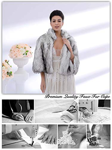 Aukmla Faux Fur Wrap Bridal Stole Wedding Fur Shrug Winter Cape with Rhinestones Brooch 6