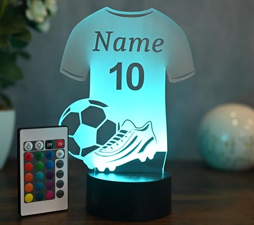 Personalisierte Fußball Lampe – Geschenkidee für Kinder & Erwachsene – LED Nachtlicht & Tischlampe mit Wunschname & Zahl – Fußball Deko für Wohnzimmer, Schlafzimmer & Kinderzimmer, 16 Farben dimmbar