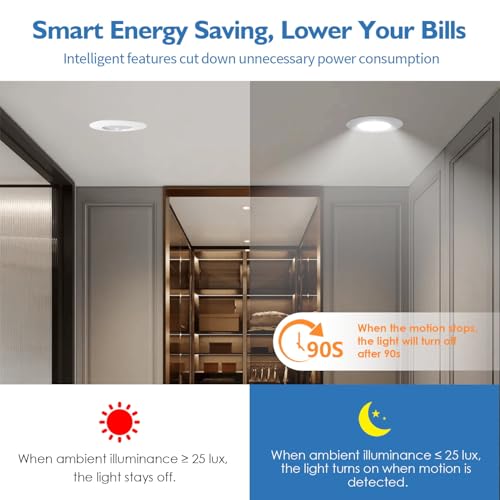Jolux 5/6" Retrofit LED PIR Motion Sensor Recessed Lighting,Adjustable 5CCT 2700K-5000K,12W=60W,800LM,Non-Dimmable,LED Replacement Can Light,Ideal for Closet,kitchen,Porch etc.Easy Installation,2 pack by Jolux - Used condition - Image 5