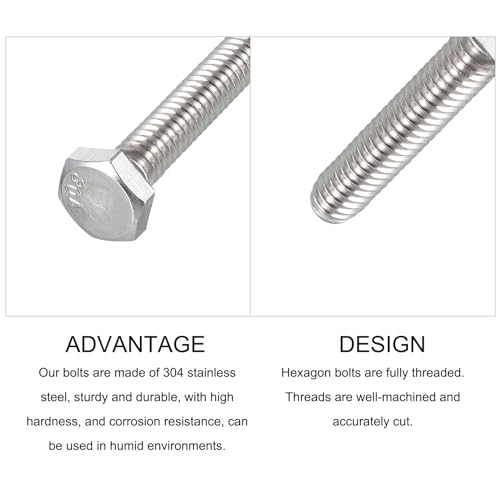 Image of METALLIXITY Hex Head Bolts (1 /4-20 x 1-1 /4 inch) 45Pcs, 304 Stainless Steel 18-8, Fully Threaded, External Hex Drive, Plain Finish, Hex Head Screw Bolt, Silver